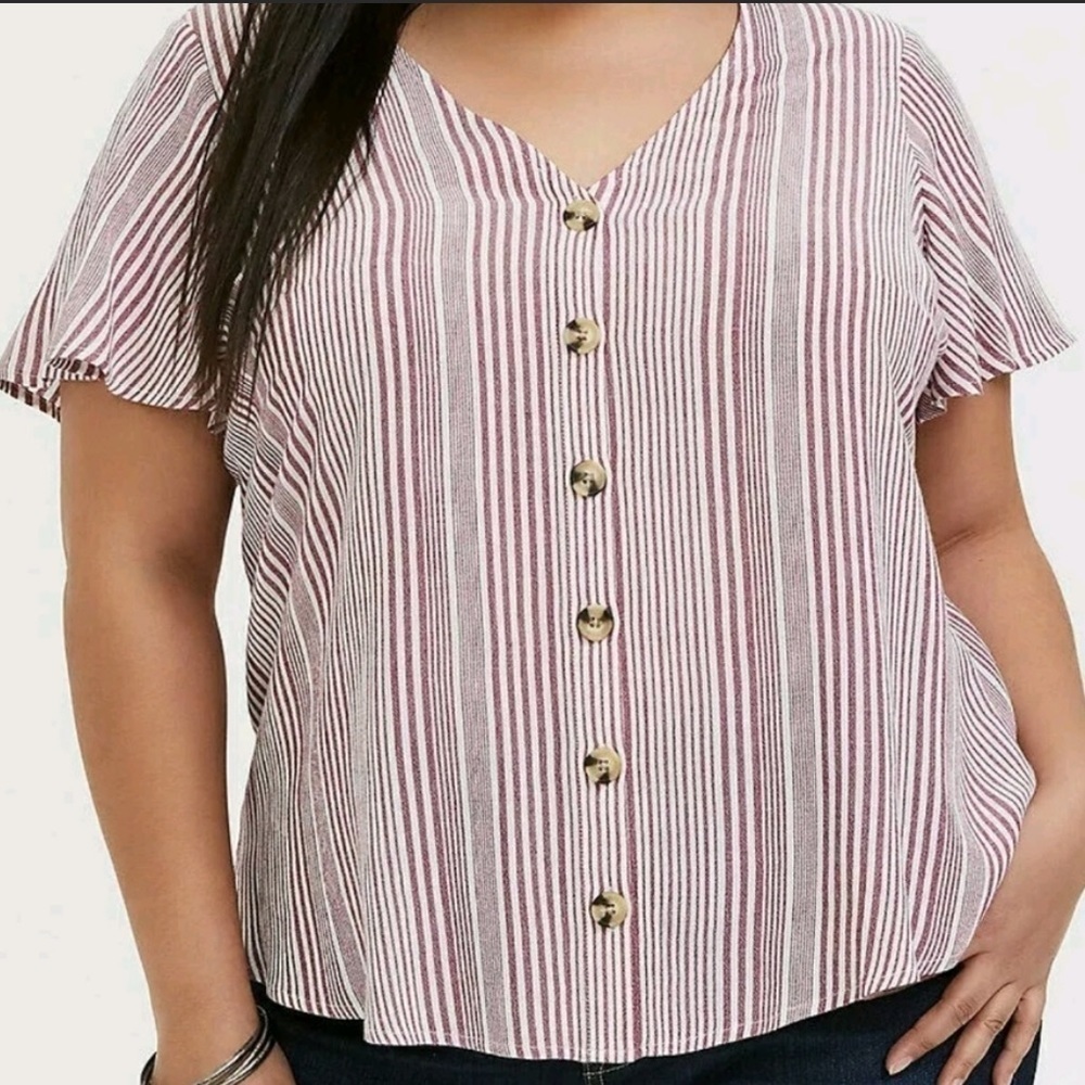 Torrid Striped Seersucker Button Down Top